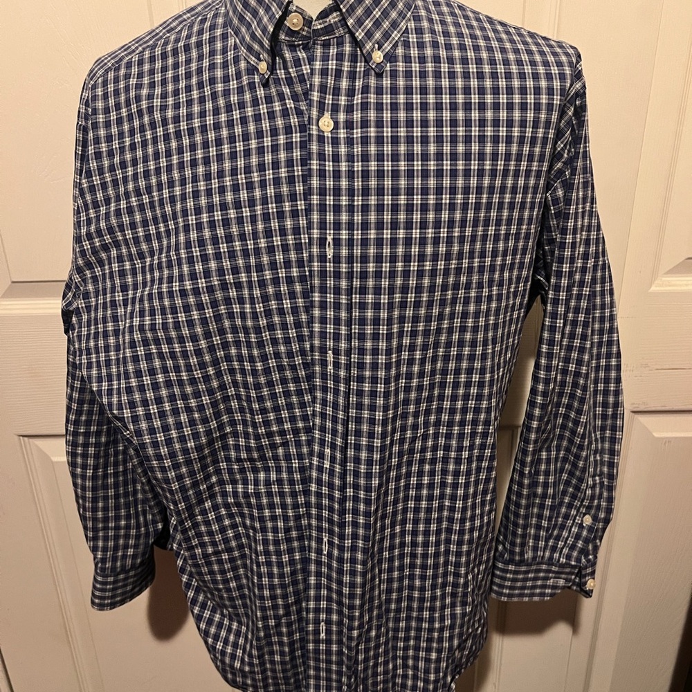Nautica Navy and White Plaid Button Down Shirt